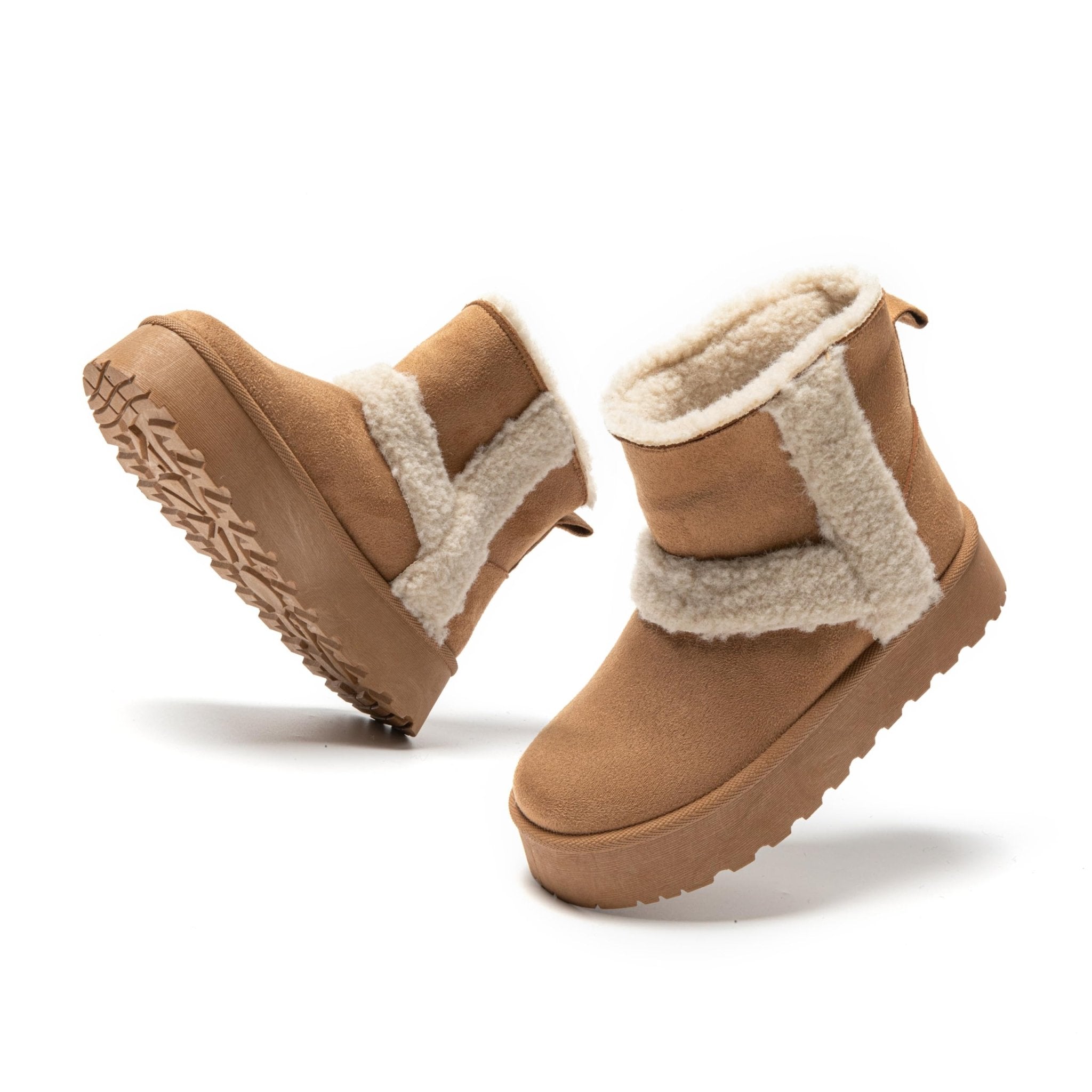 JOMIX Schneestiefel Damen Klassische Kunstwildleder Stiefel Gefüttert Lammfell Slip On Stiefeletten