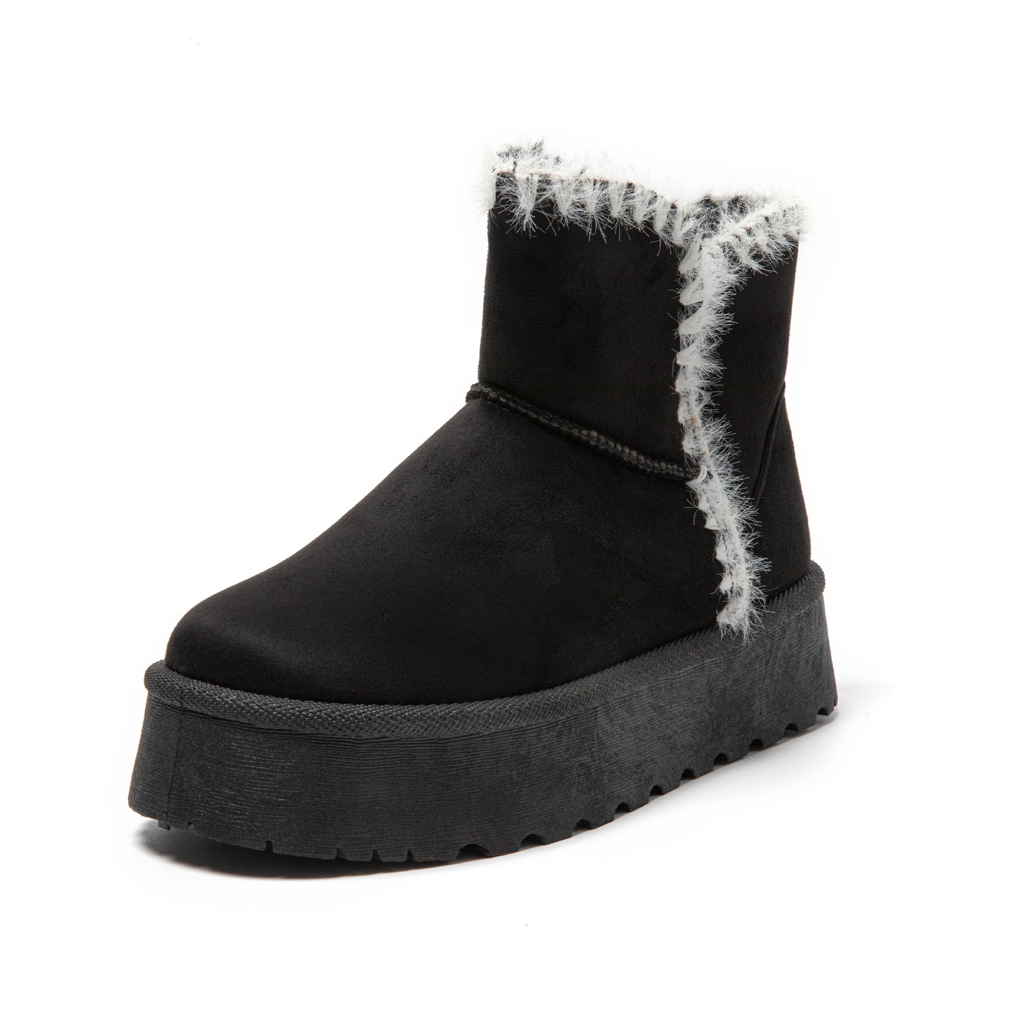 JOMIX Schneestiefel Damen Klassische Kunstwildleder Stiefel Gefüttert Lammfell Slip On Stiefeletten