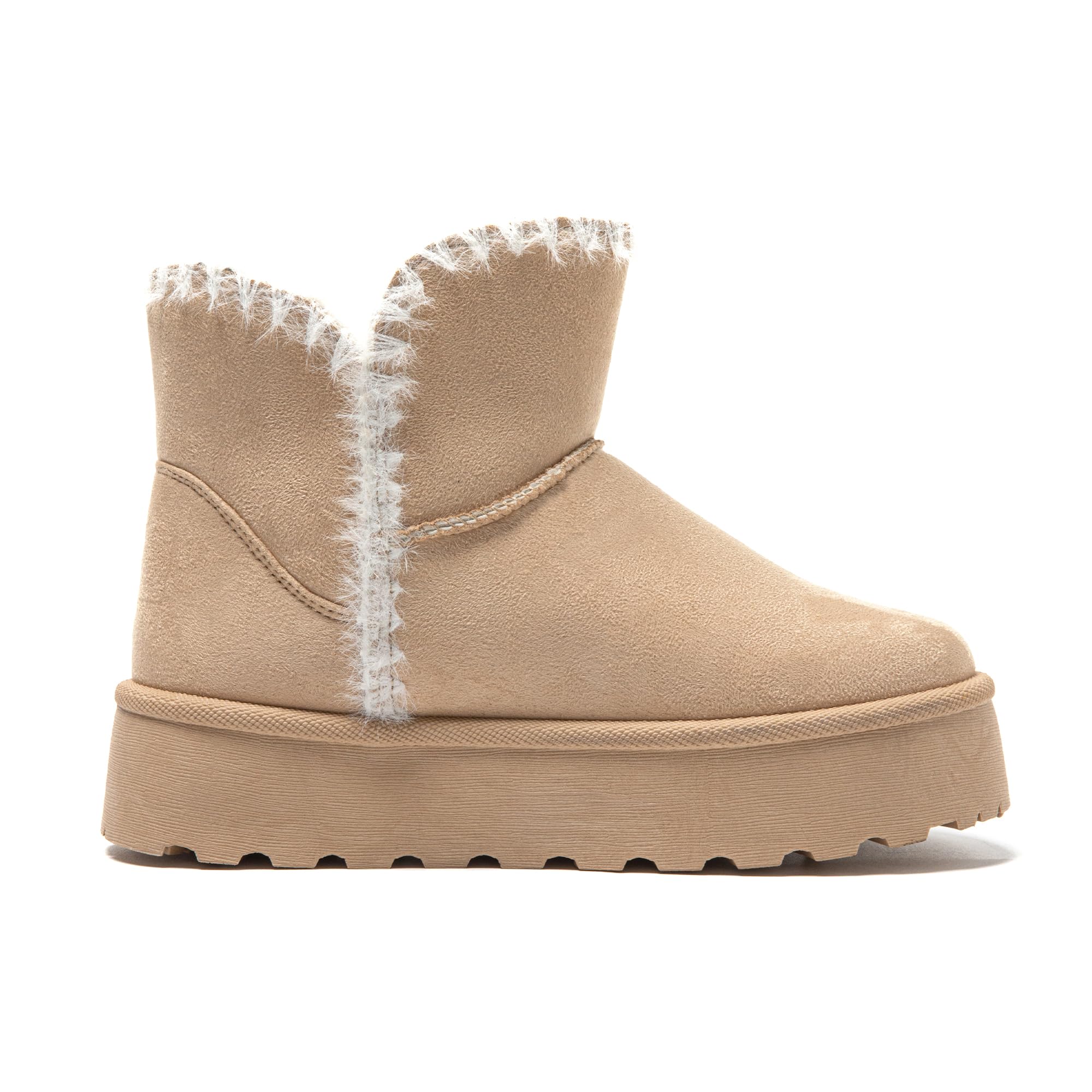 JOMIX Schneestiefel Damen Klassische Kunstwildleder Stiefel Gefüttert Lammfell Slip On Stiefeletten