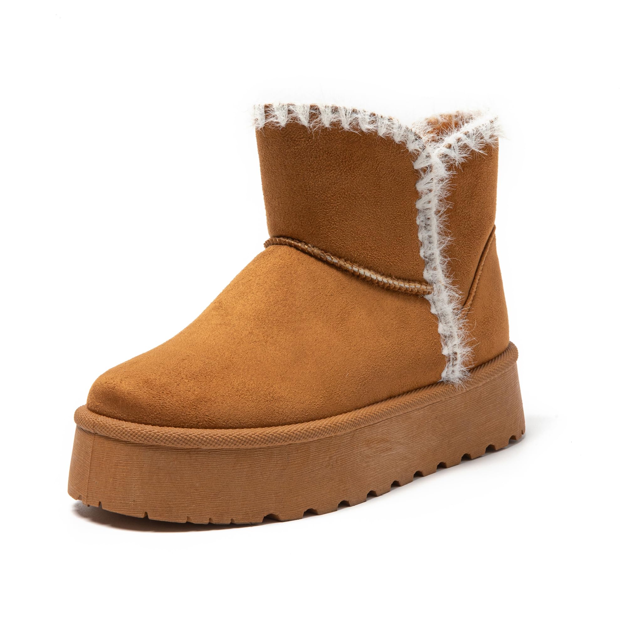 JOMIX Schneestiefel Damen Klassische Kunstwildleder Stiefel Gefüttert Lammfell Slip On Stiefeletten