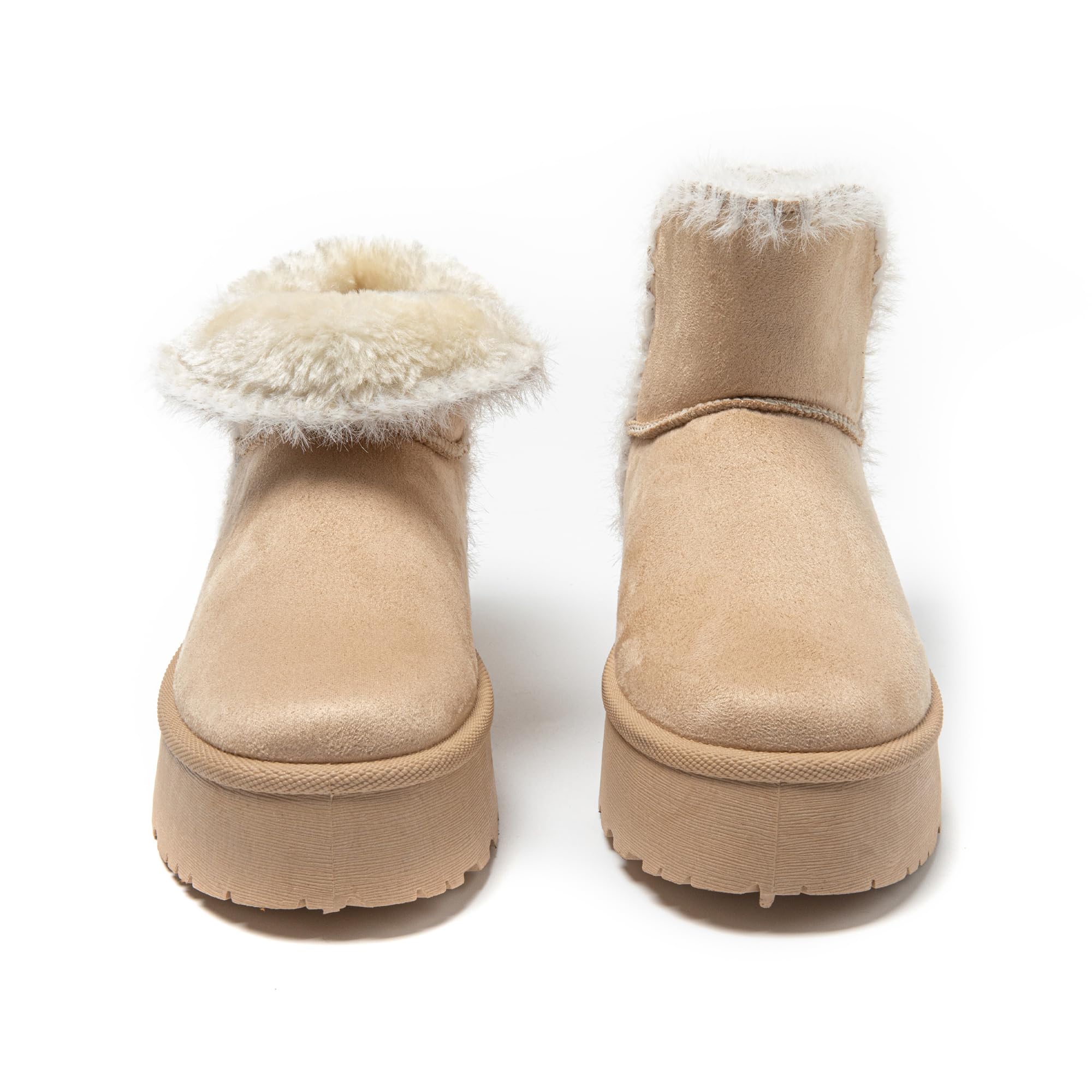 JOMIX Schneestiefel Damen Klassische Kunstwildleder Stiefel Gefüttert Lammfell Slip On Stiefeletten