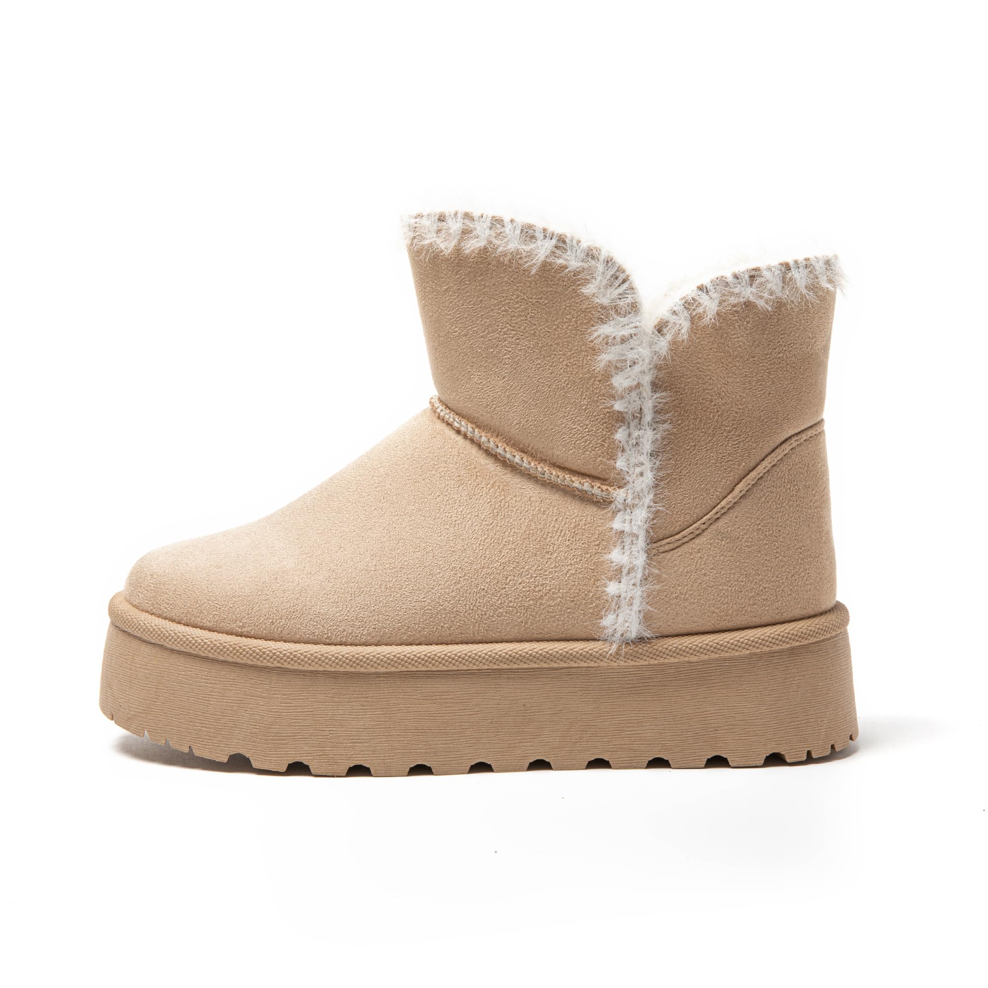 JOMIX Schneestiefel Damen Klassische Kunstwildleder Stiefel Gefüttert Lammfell Slip On Stiefeletten