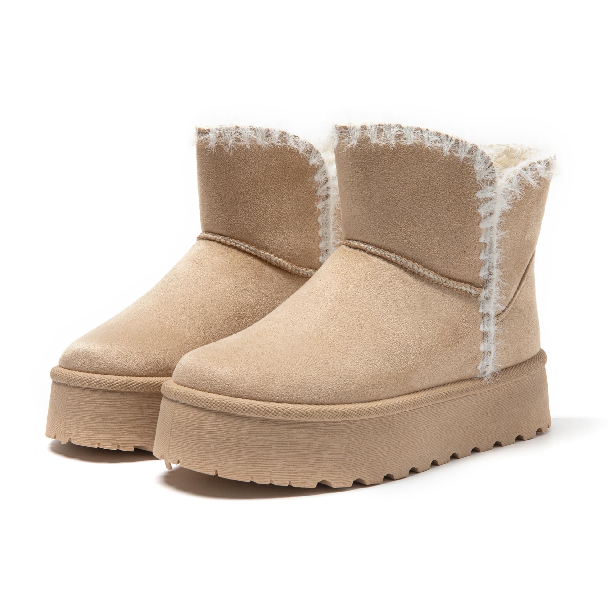 JOMIX Schneestiefel Damen Klassische Kunstwildleder Stiefel Gefüttert Lammfell Slip On Stiefeletten