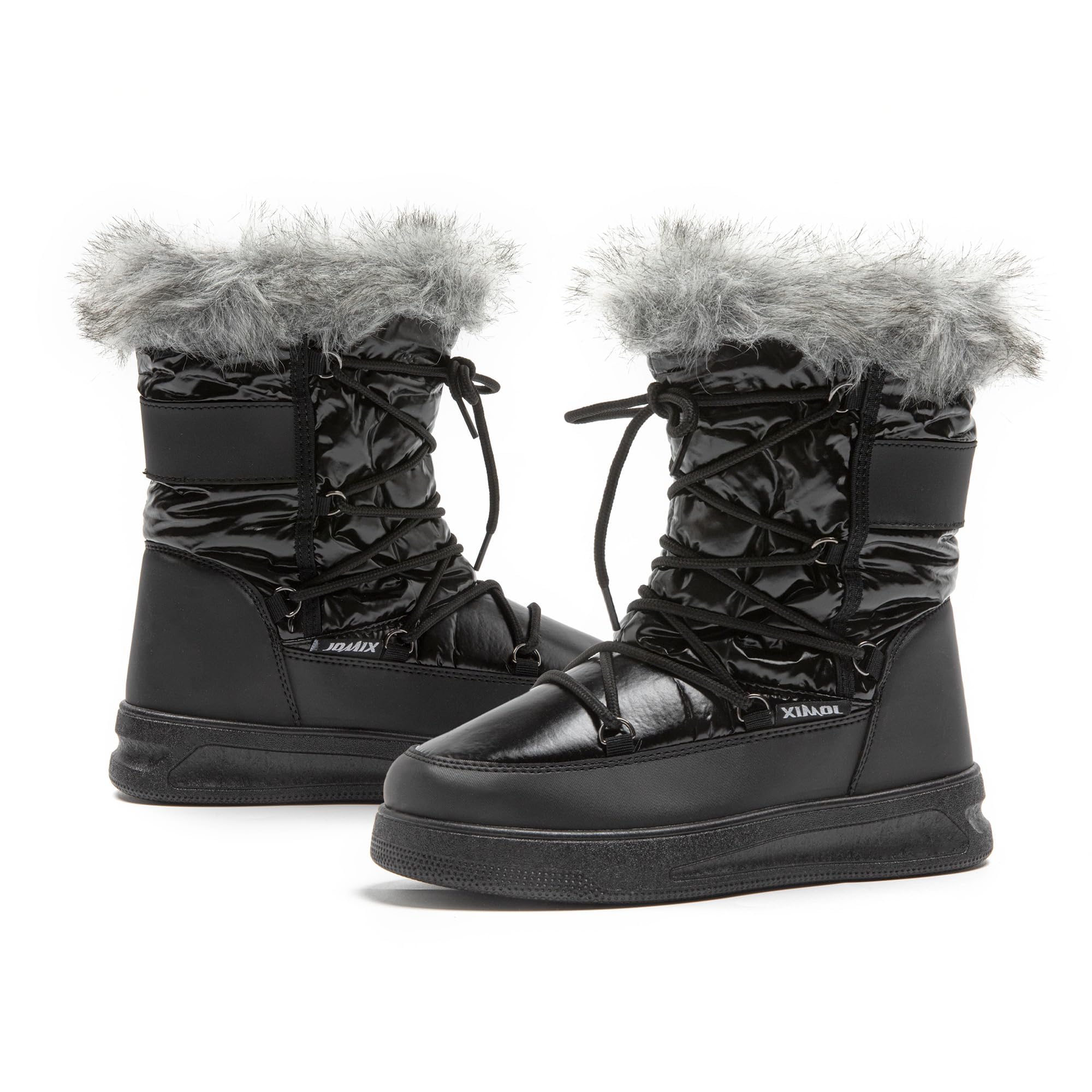 JOMIX Schneestiefel Damen Klassische Wasserdicht Stiefel Gefüttert Lammfell Schnürhalbschuhe Stiefeletten