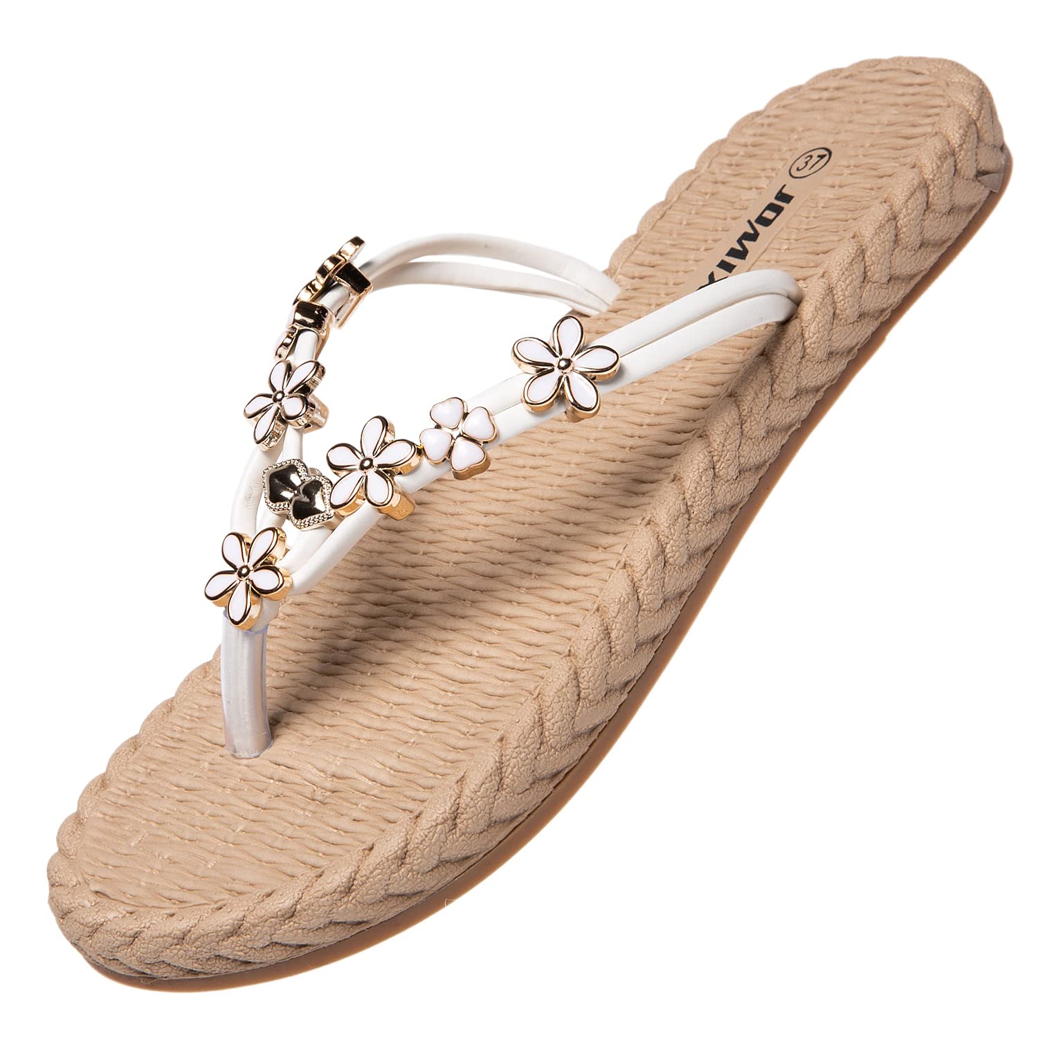 JOMIX Sommer Sandalen Keilabsatz Flip Flops Damen Elegant Zehentrenner Damen Glitzer Strasssteine Sandaletten Weiche Fußbett Pool Meer Strand Outdoor