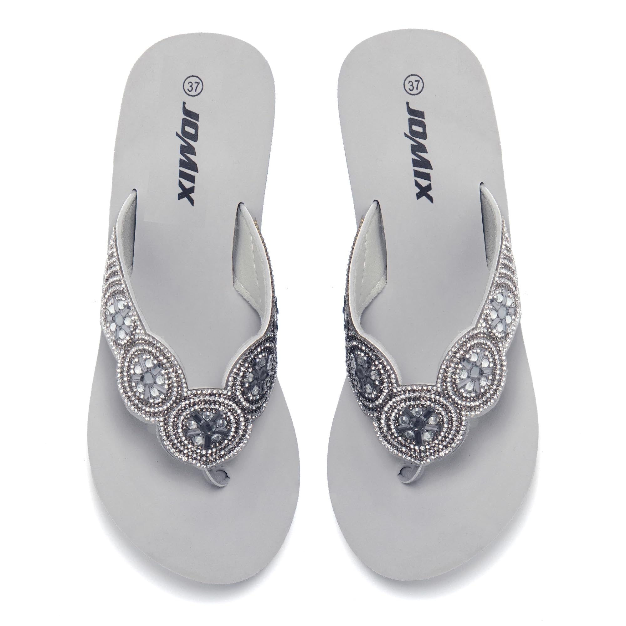 JOMIX Sommer Sandalen Keilabsatz Flip Flops Damen Elegant Zehentrenner Damen Glitzer Strasssteine Sandaletten Weiche Fußbett Pool Meer Strand Outdoor