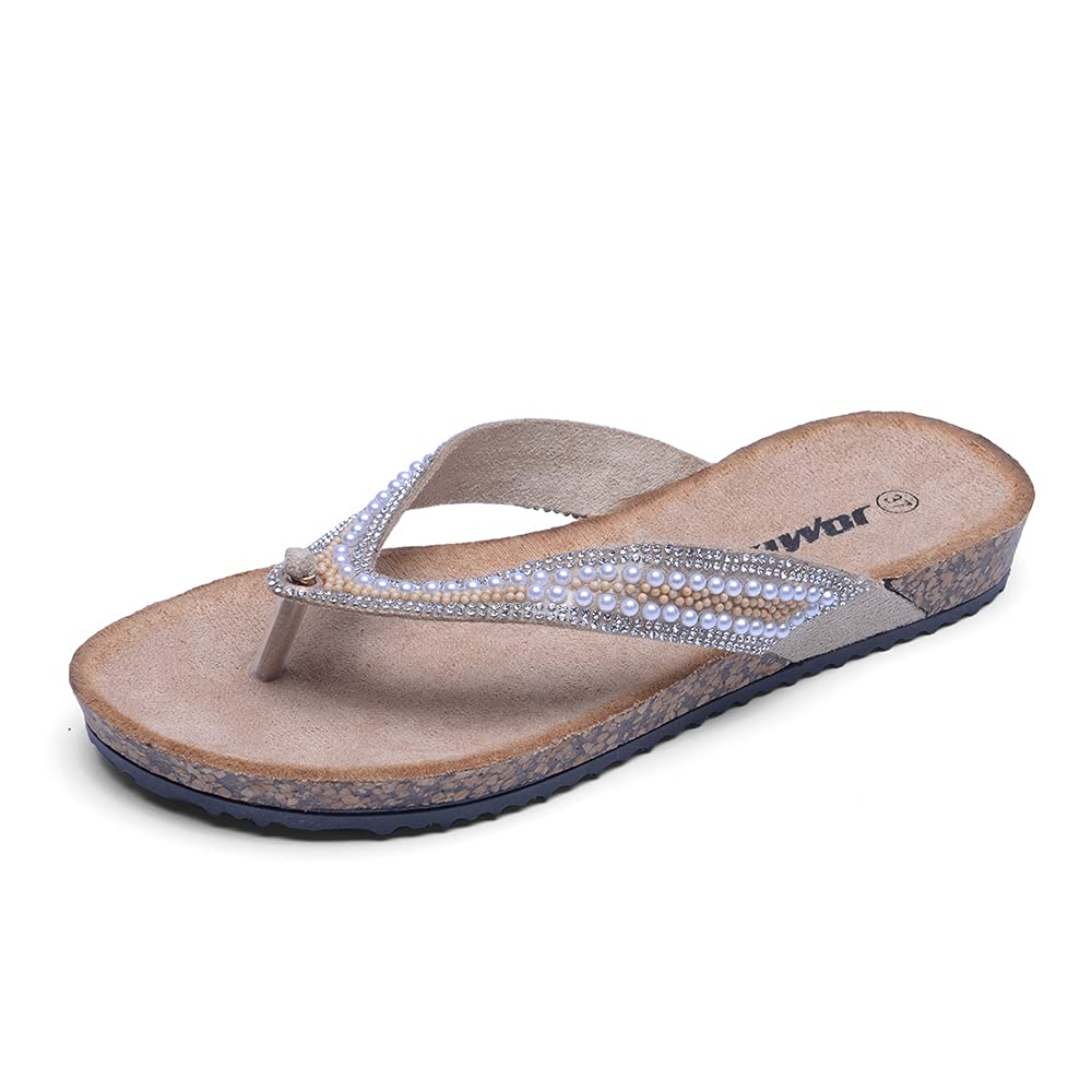 JOMIX Sommer Sandalen Keilabsatz Flip Flops Damen Elegant Zehentrenner Damen Glitzer Strasssteine Sandaletten Weiche Fußbett Pool Meer Strand Outdoor
