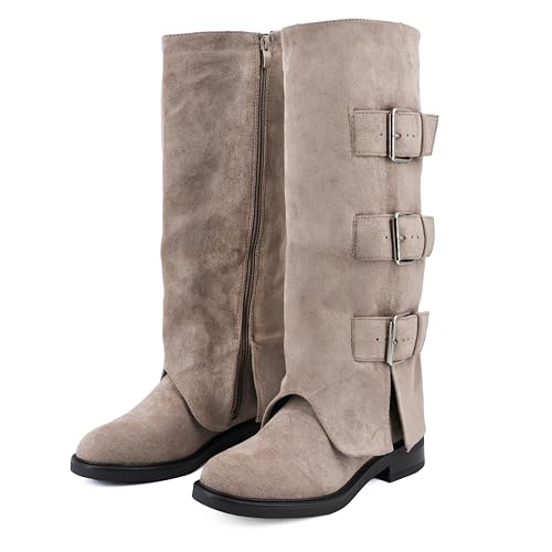 JOMIX Stivali da Donna Invernali in Pelle Scamosciata con Cerniere e Fibbie X24165
