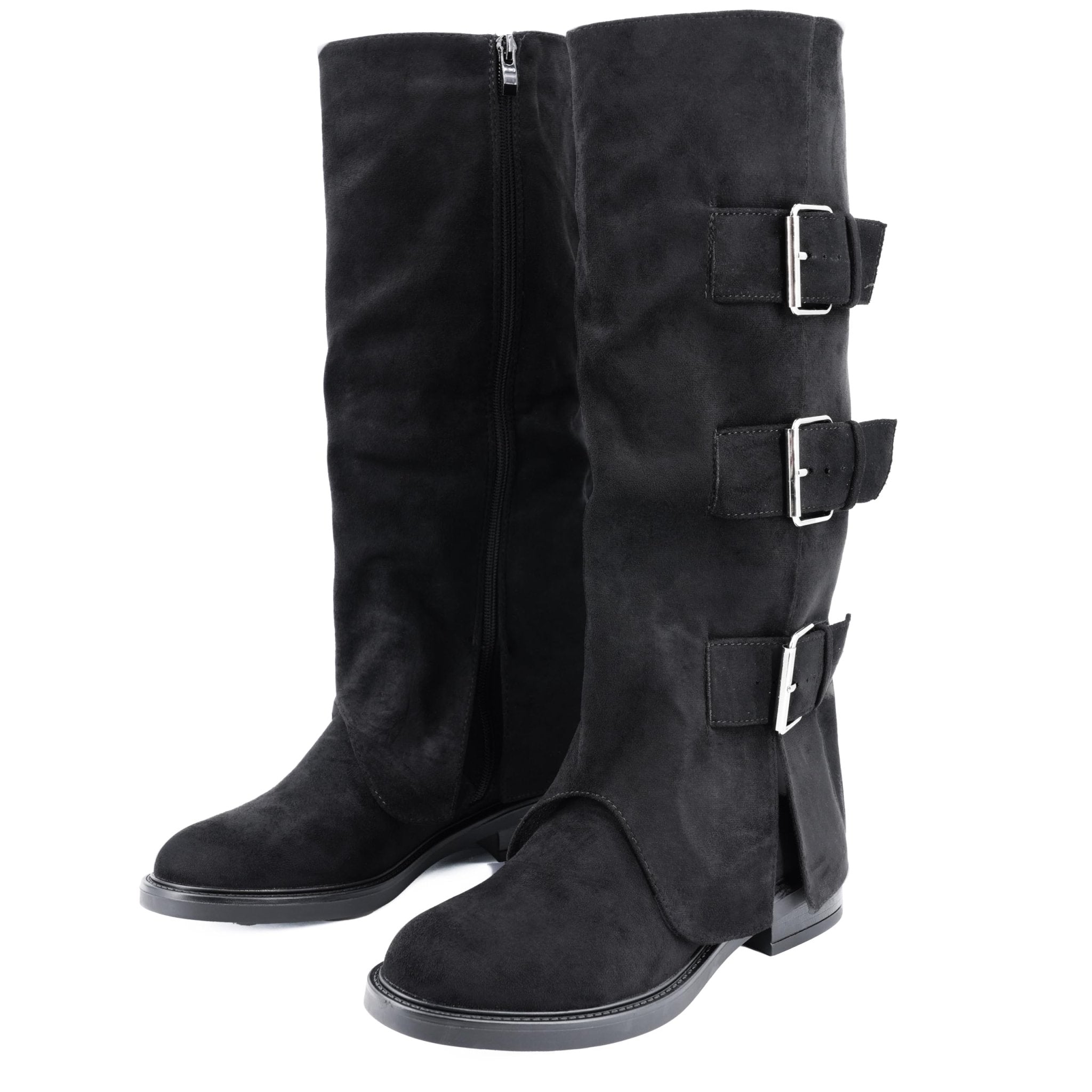 JOMIX Stivali da Donna Invernali in Pelle Scamosciata con Cerniere e Fibbie X24165