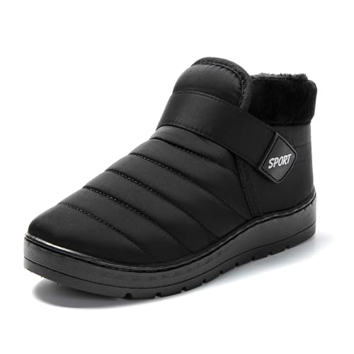 JOMIX Unisex Winter Stiefeletten Warme Gefüttert Winterstiefel Puff Klettverschluss Winterschuhe Herren Antirutsch Sohle Stiefel Outdoor Boots