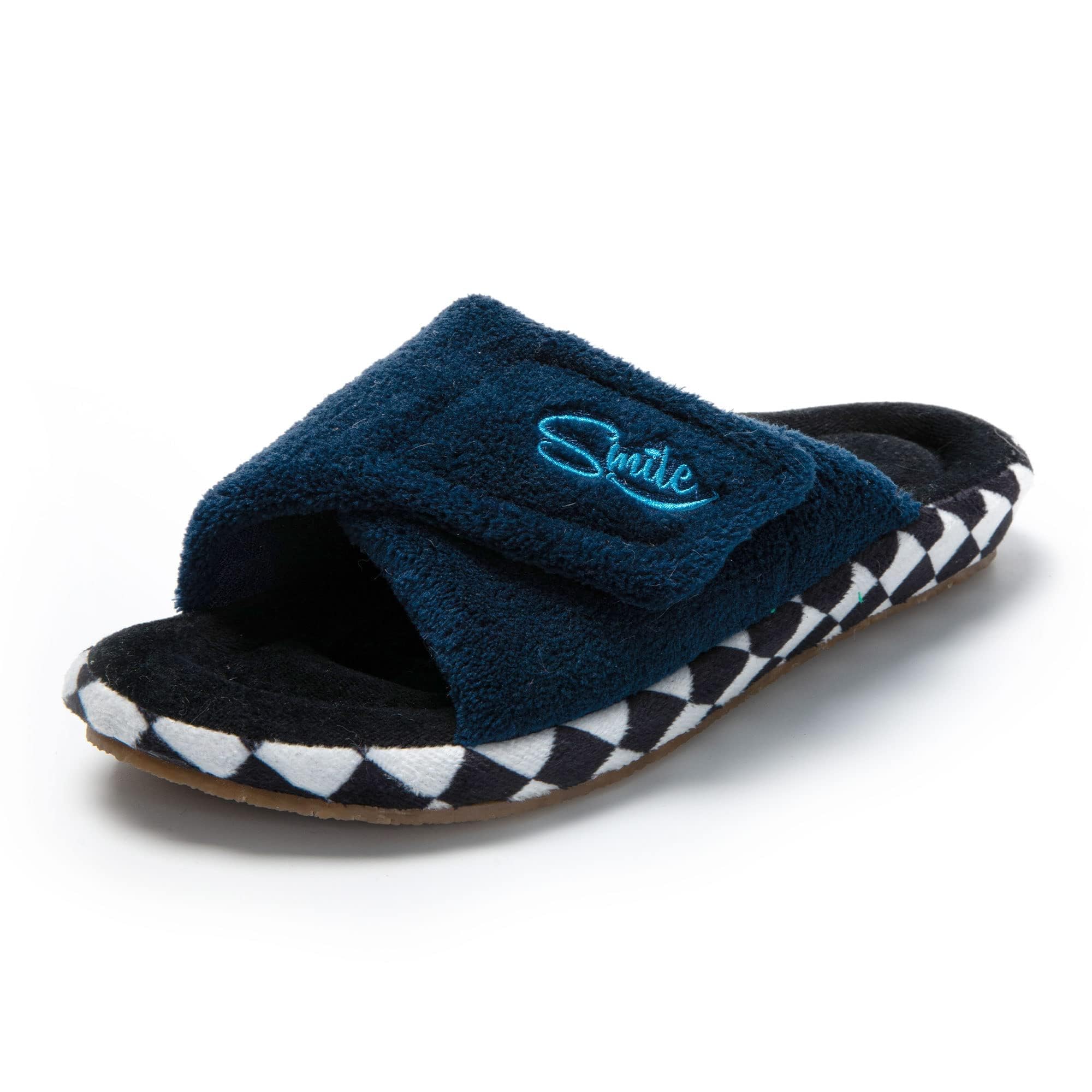 JOMIX Winter Hausschuhe Damen Stylische Pantoffeln Klettverschluss Bequeme Frottee Slippers Indoor Outdoor