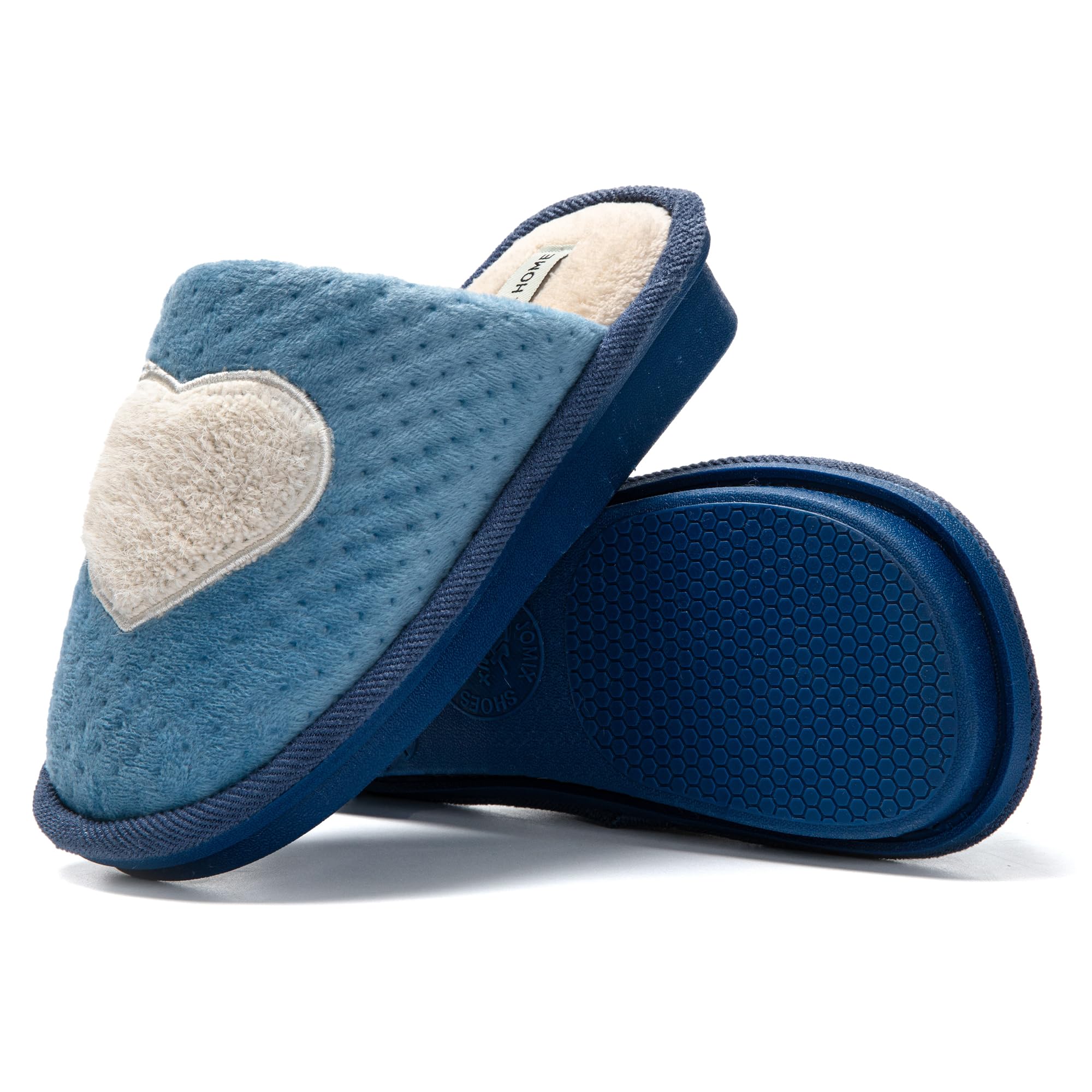 JOMIX Winter Hausschuhe Damen Warme Plüsch Pantoffeln Herzen Weiche Puschen Keilabsatz Slippers Indoor