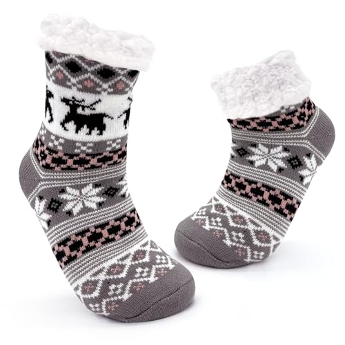 JOMIX Winter Stoppersocken Damen Dicke Socken Rutschfeste Hüttensocken Anti - Rutsch Sohle Flauschige Haussocken Plüschsocken