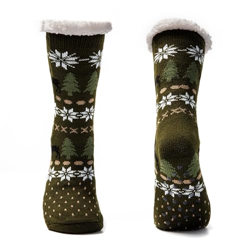 JOMIX Winter Stoppersocken Herren Dicke Socken Rutschfeste Hüttensocken Weihnachts Anti - Rutsch Sohle Gestreifte Flauschige Haussocken Plüschsocken