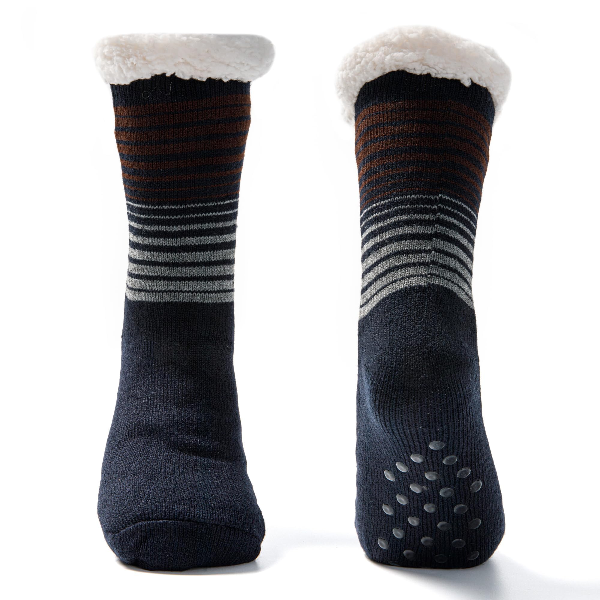 JOMIX Winter Stoppersocken Herren Dicke Socken Rutschfeste Hüttensocken Weihnachts Anti - Rutsch Sohle Gestreifte Flauschige Haussocken Plüschsocken