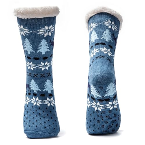 JOMIX Winter Stoppersocken Herren Dicke Socken Rutschfeste Hüttensocken Weihnachts Anti - Rutsch Sohle Gestreifte Flauschige Haussocken Plüschsocken