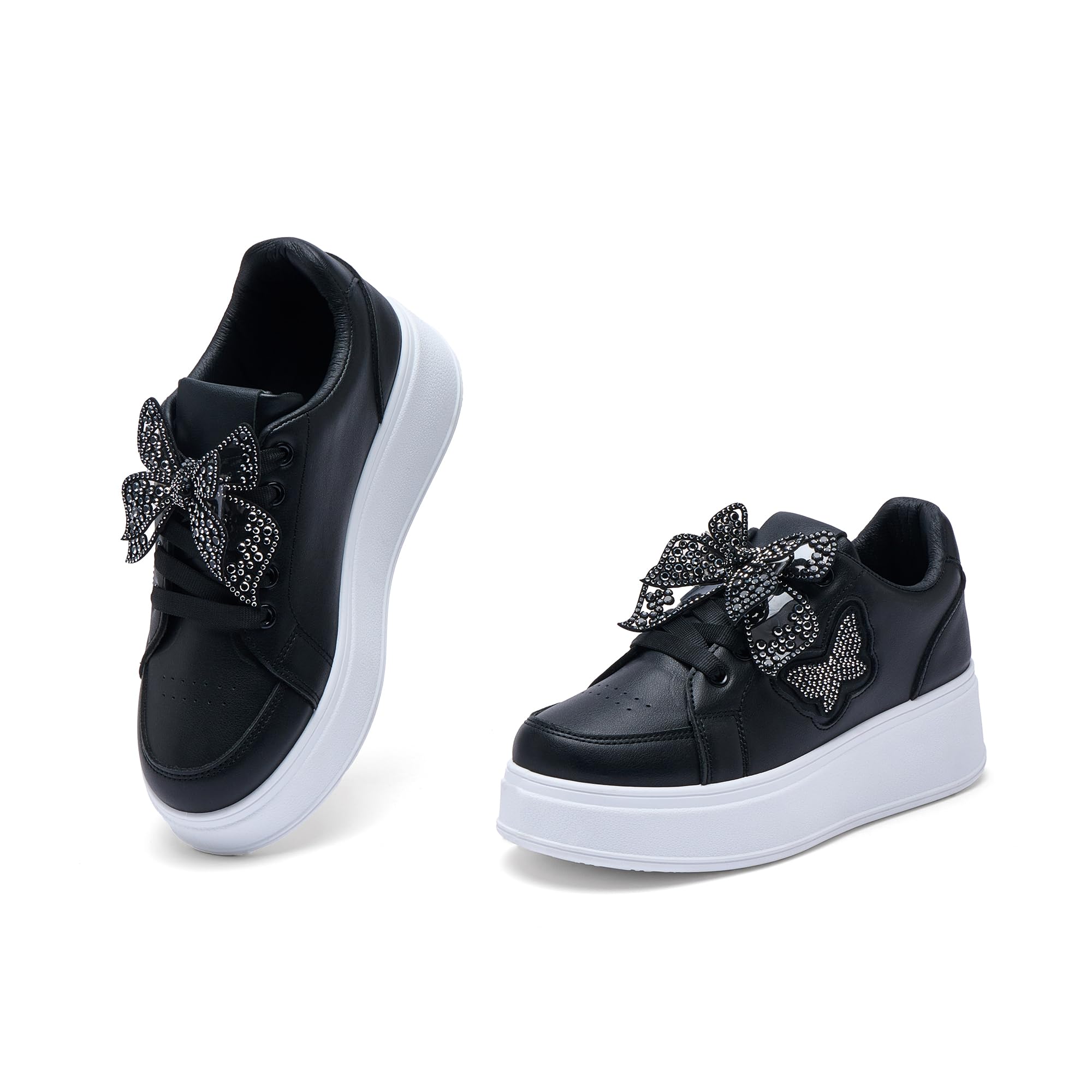 JOMIX Zapatillas Mujer Plataforma con Mariposa Zapatos Depotivos Adultos con Cordones Sneakers Elegantes Vestir Talla 36 - 41 EU