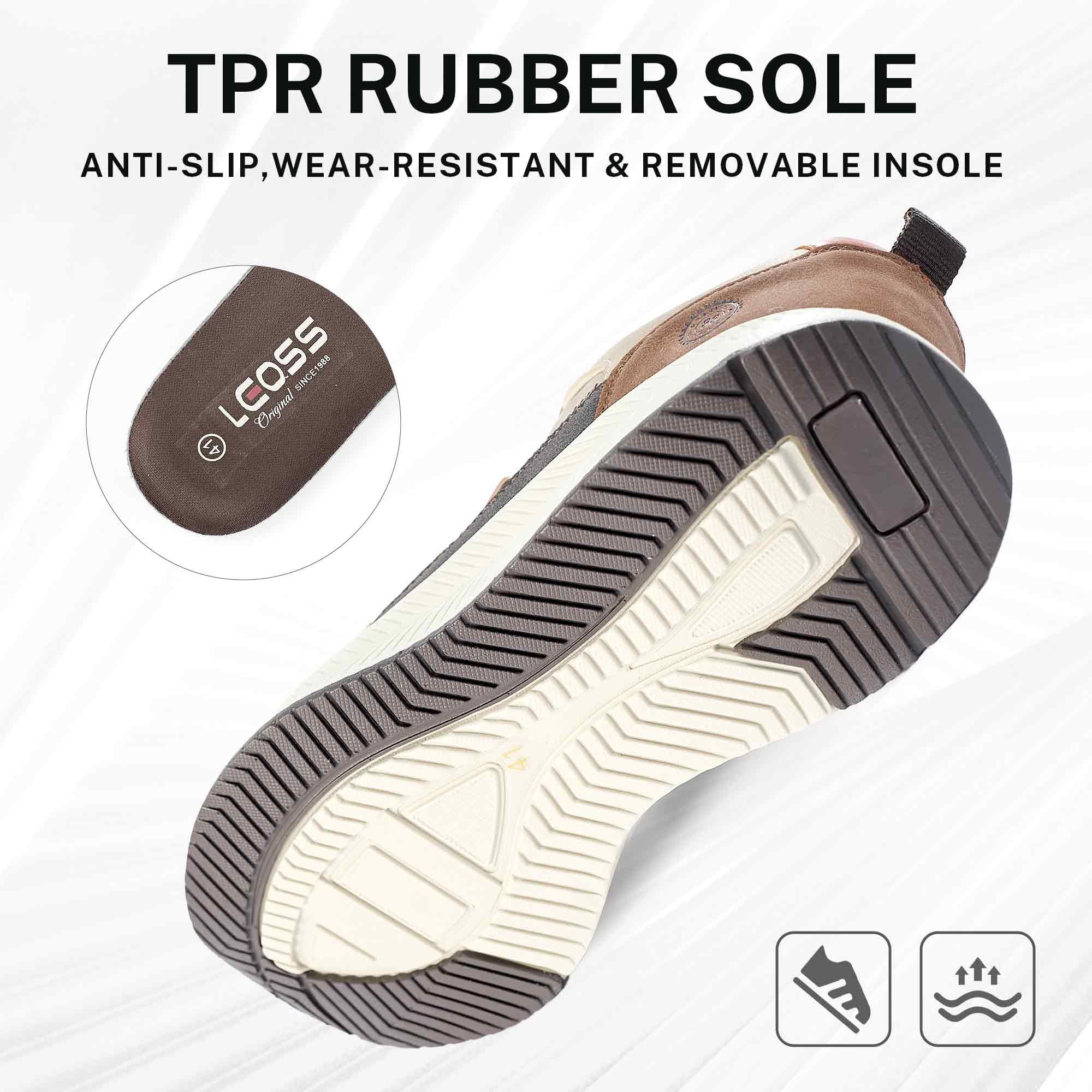 LEOSS ORIGINAL Zapatillas de senderismo para hombre, de piel, con cordones, para el tiempo libre, para caminar, zapatillas deportivas antideslizantes