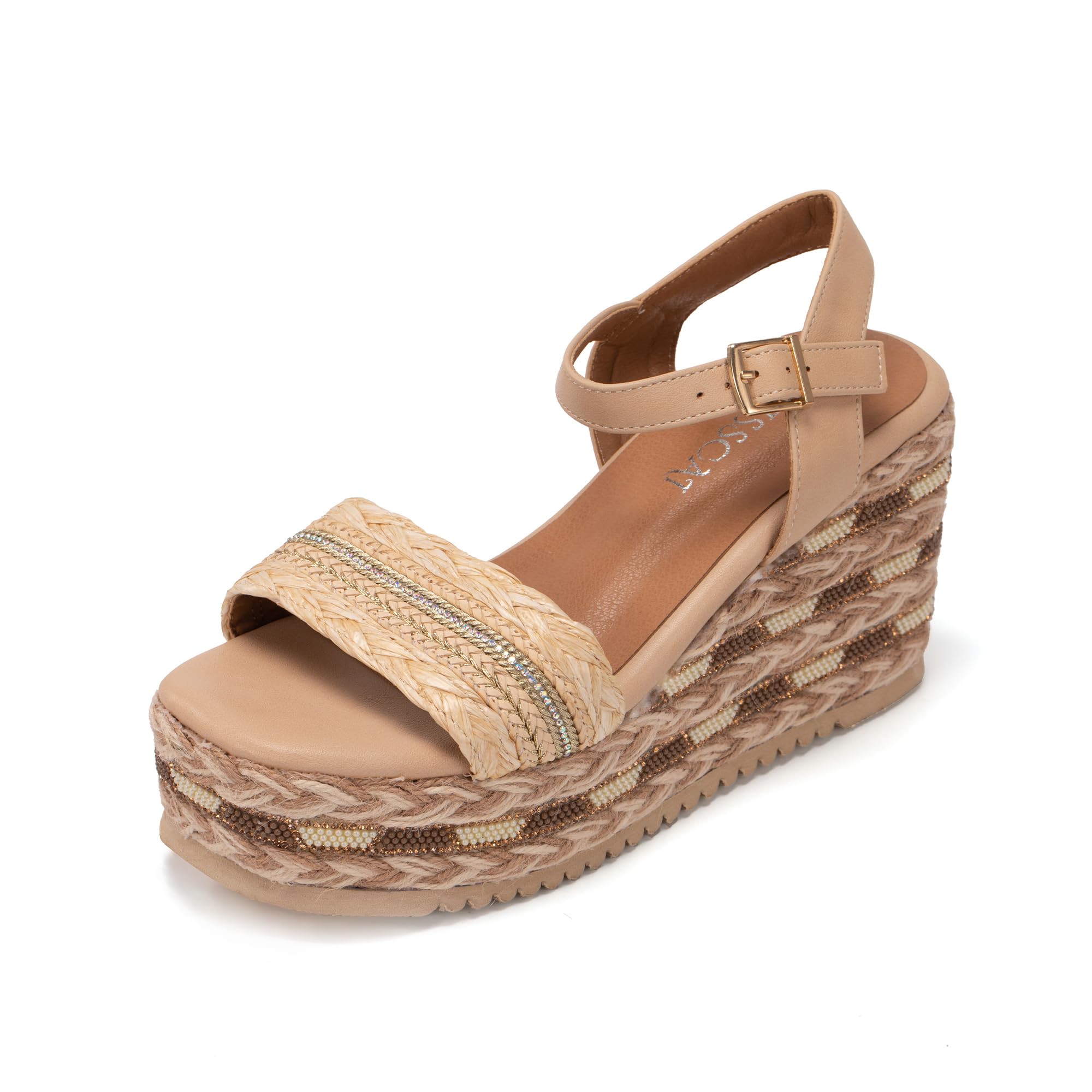 MISSCAI Damen Sandalen mit Absatz Glitzer Plateau Sandals mit Strassstein Sommerschuhe Strand Schuhe Römer Sandalette