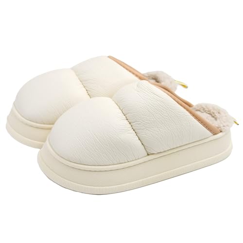 JOMIX Winter Hausschuhe Damen Fleece Gefüttert Pantoffeln Warme Plateau Hausschuhe Puff Slippers Weiche Puschen Indoor Outdoor