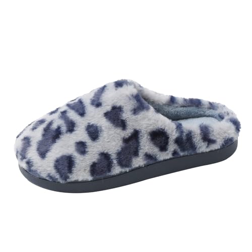 JOMIX Damen Hausschuhe Winter Leopard Pantoffeln Warme Plüsch Baumwolle Bequeme Slippers Rutschfeste Puschen
