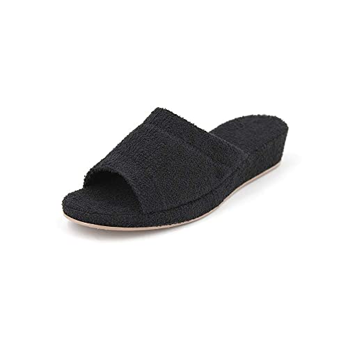 JOMIX Frottee Hausschuhe Damen Weiche Keilabsatz Pantoffeln Offen Bequeme Einfarbige Slipper Indoor