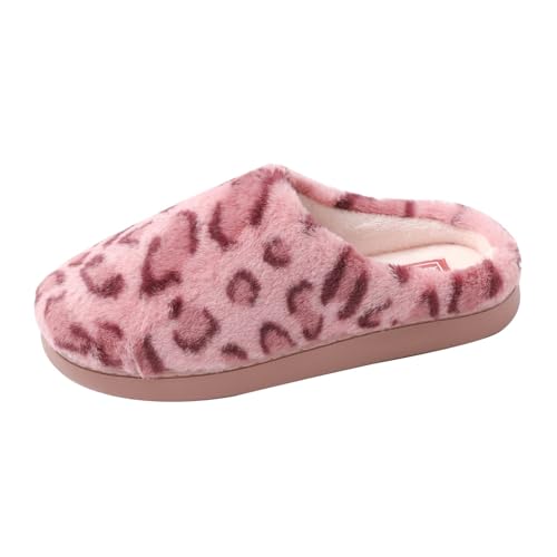 JOMIX Damen Hausschuhe Winter Leopard Pantoffeln Warme Plüsch Baumwolle Bequeme Slippers Rutschfeste Puschen