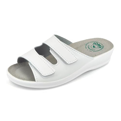 JOMIX Pantoletten Damen Sommer Klettverschluss Sandalen mit Keilabsatz Weiche Anatomische Gummi Medizinische Clogs Elegant Strand Pool Gartenschuhe