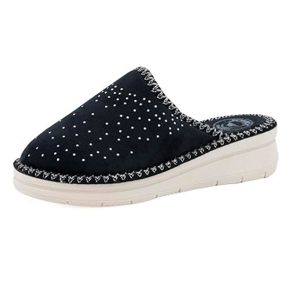 JOMIX Hausschuhe Damen Pantoletten mit Absatz Winter Bequeme Kunstwildleder Pantoffeln Made in Italy