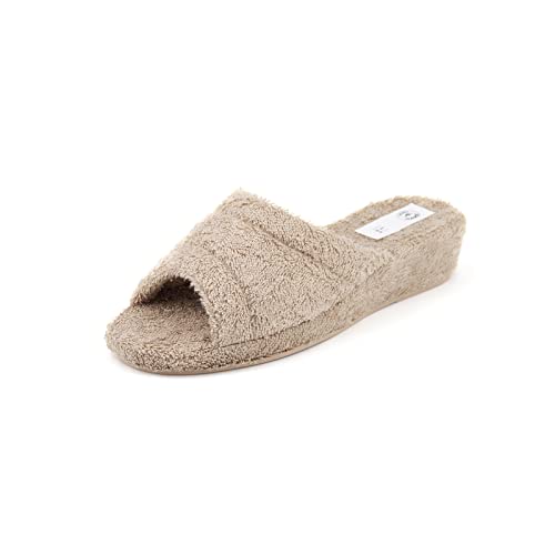 JOMIX Frottee Hausschuhe Damen Weiche Keilabsatz Pantoffeln Offen Bequeme Einfarbige Slipper Indoor