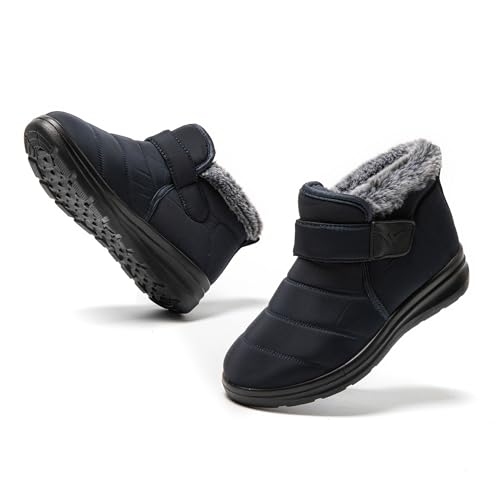 JOMIX Winterschuhe Damen Winterstiefel mit Klettverschluss Warme Hausschuhe Plüsch Wasserdicht Gefüttert Schuhe Rutschfest Outdoor Schuhe Plateau