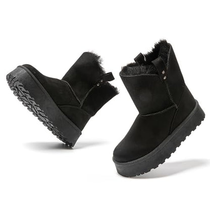 JOMIX Damen Winterstiefel Plateau Mini Winter Boots Bequeme Warm Gefüttert Schneestiefel Wasserdicht Rutschfeste Plattform Stiefel