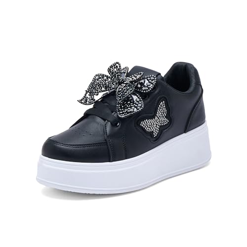JOMIX Zapatillas Mujer Plataforma con Mariposa Zapatos Depotivos Adultos con Cordones Sneakers Elegantes Vestir Talla 36-41 EU