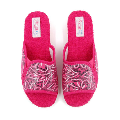 3Rose Chanclas de mujer de rizo con cuña interior de corcho y elástico