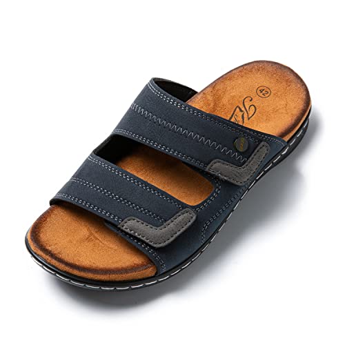 Jomix Sommer Sandalen Herren Weiche Kunstleder Pantoletten Herren Klettverschluss Latschen Rutschfeste Gummisohle Meer Strand Outdoor