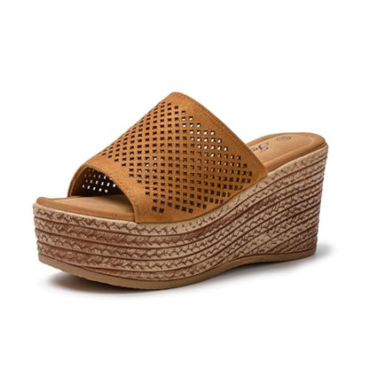 JOMIX Damen Pantoletten mit Absatz Sommerschuhe Plateau Sandalen mit Kork-Fußbett Schlappen Frauen Slipper