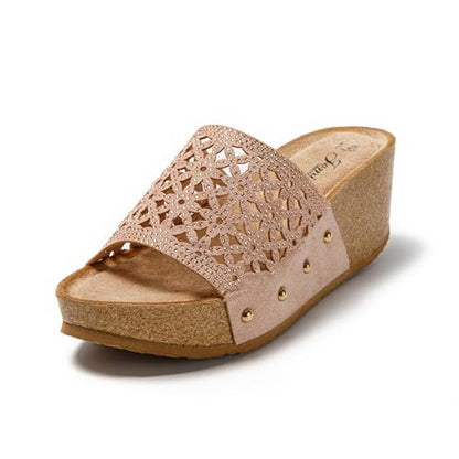JOMIX Damen Sommer Sandalen Pantoletten Clogs Dicke Sohle Kork Hausschuhe mit Keilabsatz Weiche Strand Meer Sommerschuhe