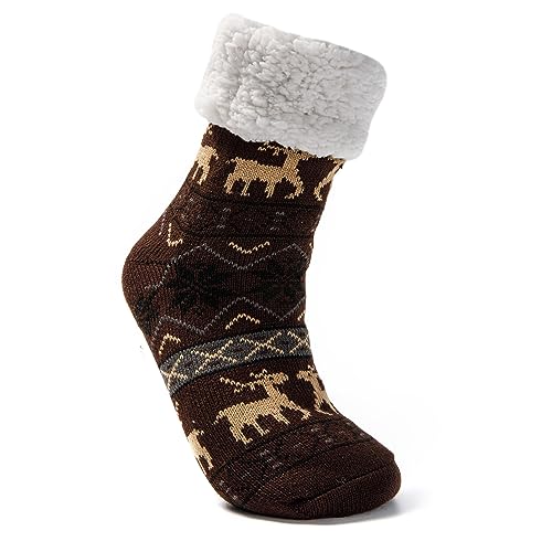 JOMIX Winter Stoppersocken Herren Dicke Socken Rutschfeste Hüttensocken Weihnachts Anti-Rutsch Sohle Gestreifte Flauschige Haussocken Plüschsocken