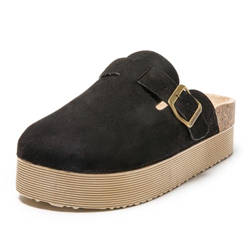 JOMIX Pantoletten Damen Clogs Hausschuhe Rutschfester Slippers Bequeme Kork Fußbett Gartenschuhe mit Verstellbar Schnalle
