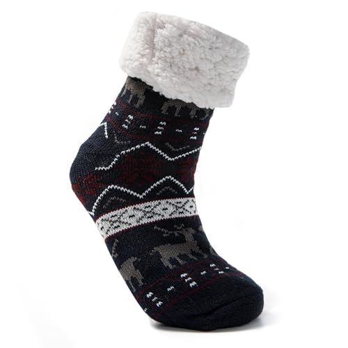 JOMIX Winter Stoppersocken Herren Dicke Socken Rutschfeste Hüttensocken Weihnachts Anti-Rutsch Sohle Gestreifte Flauschige Haussocken Plüschsocken
