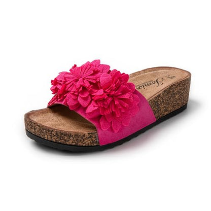 JOMIX Damen Pantoletten Blumen Clogs Sandalen Plateau Kork Strand Sommerschuhe