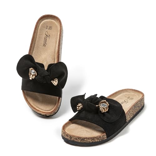 JOMIX Clogs Damen Pantoletten Sommer Sandalen mit Strass Fliege Strand Sandaletten Bequem Kork Strandsandalen Sommerschuhe
