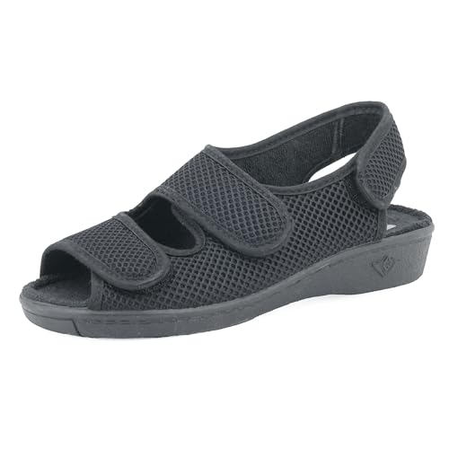 JOMIX Gesundheitsschuhe Damen Orthopädische Hauschuhe Diabetiker Schuhe Weiche Keilabsatz Hallux Valgus Schuhe mit Klettverschluss Sandalen Rutschfeste