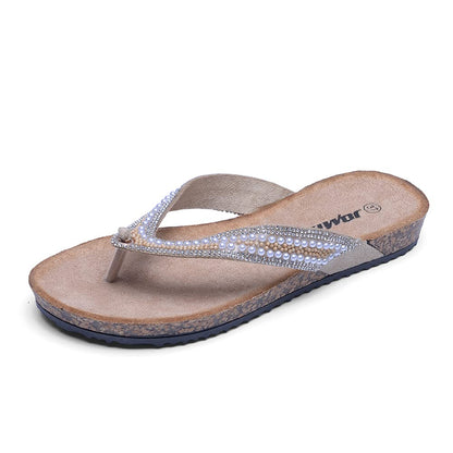 JOMIX Sommer Sandalen Keilabsatz Flip Flops Damen Elegant Zehentrenner Damen Glitzer Strasssteine Sandaletten Weiche Fußbett Pool Meer Strand Outdoor