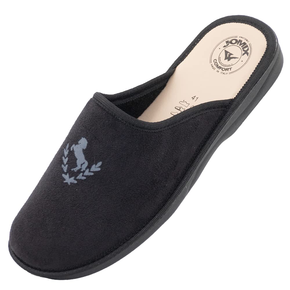 JOMIX Herren Hausschuhe Bequeme Leder Fußbett Pantoffeln Weiche Italien Pantoletten Rutschfeste Gummisohle Indoor Outdoor