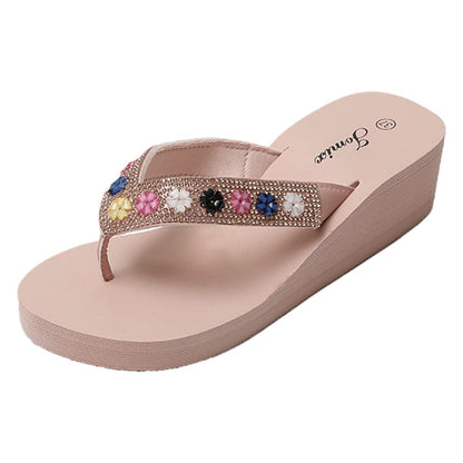 JOMIX Sommer Sandalen Keilabsatz Flip Flops Damen Elegant Zehentrenner Damen Glitzer Strasssteine Sandaletten Weiche Fußbett Pool Meer Strand Outdoor