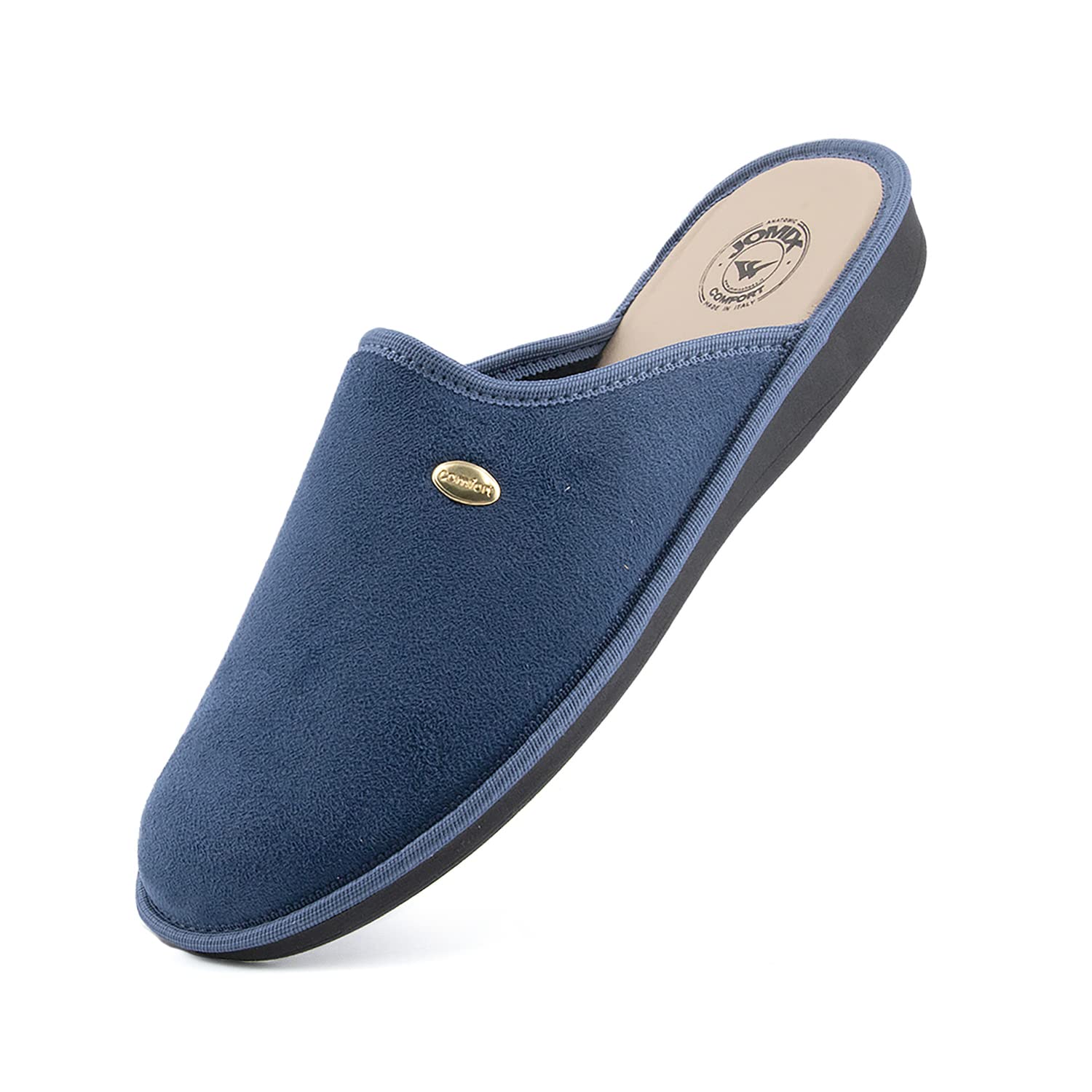 JOMIX Herren Hausschuhe Bequeme Leder Fußbett Pantoffeln Weiche Italien Pantoletten Rutschfeste Gummisohle Indoor Outdoor