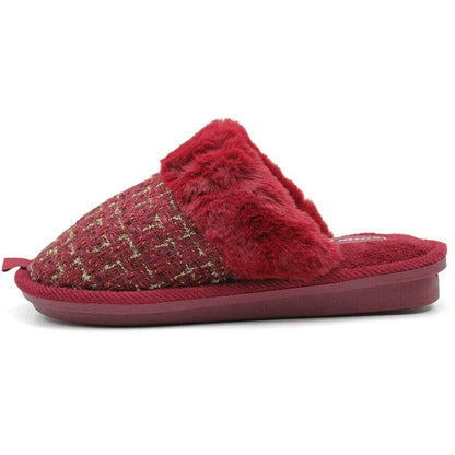 JOMIX Hausschuhe Damen Winter Warm Gefüttert Rutschfest Geschlossene Zehen Leicht Leise Pantoffeln Mit Plüschfutter Gummisohle in Velours Optik Mule Sabot für Zuhause
