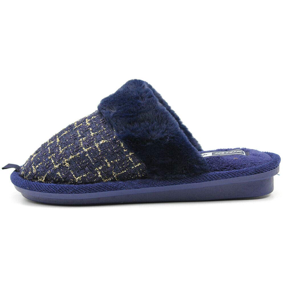 JOMIX Hausschuhe Damen Winter Warm Gefüttert Rutschfest Geschlossene Zehen Leicht Leise Pantoffeln Mit Plüschfutter Gummisohle in Velours Optik Mule Sabot für Zuhause