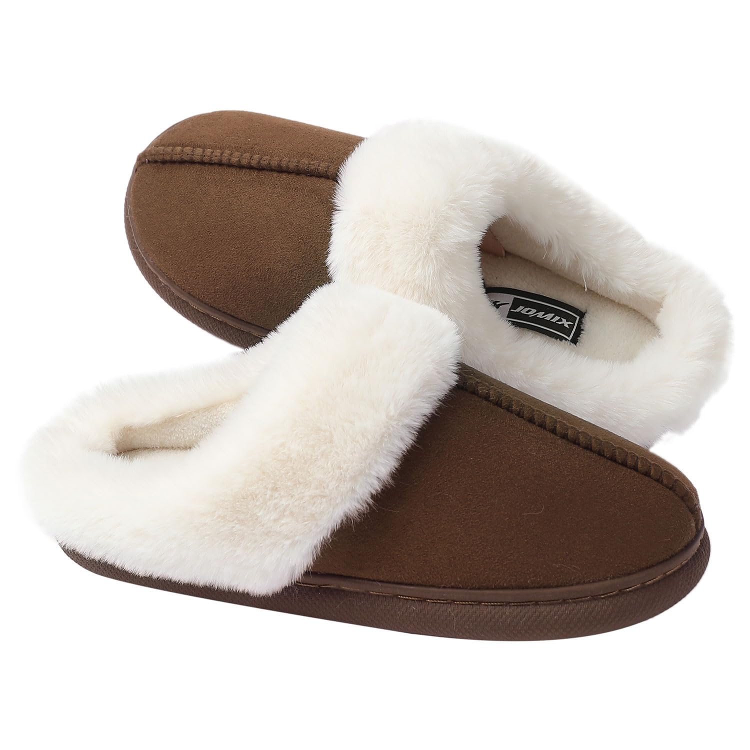JOMIX Damen Hausschuhe Winter Weiche Flache Plüsch Flauschige Pantoffeln mit Gefüttert Warm Faux Pelz Slipper Gäste Rutschfeste Puschen